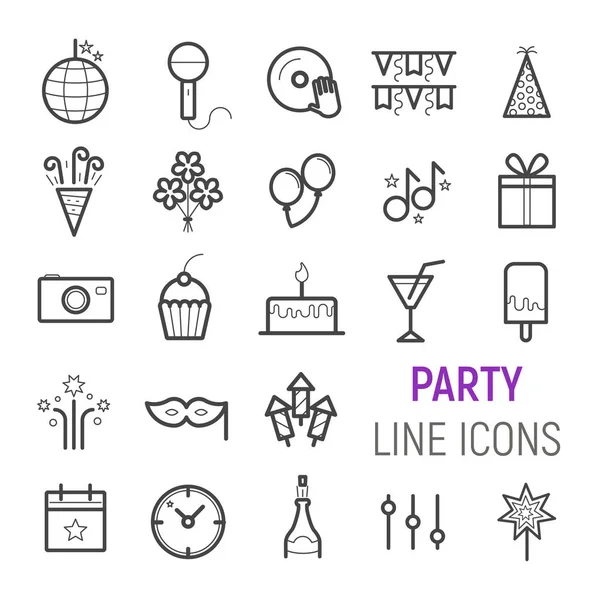 Parti Icons set. Vektör düz çizgi resimler.