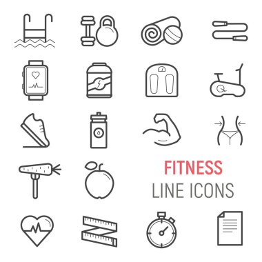 Fitness Icons set. Vektör düz çizgi resimler.