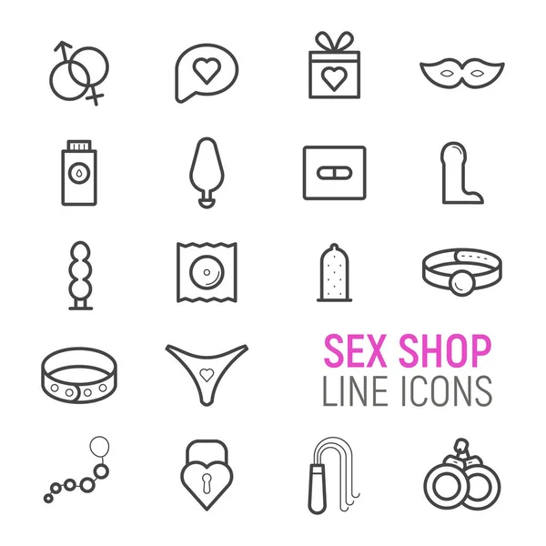 Sex shop zestaw ikon. Płaska linia wektorów. — Wektor stockowy