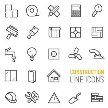 İnşaat Icons set. Vektör düz çizgi resimler.