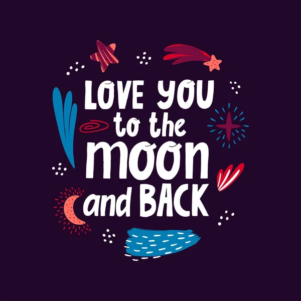 Люблю Тебе Місяць Задніх Мальованих Векторних Розписів Дослідження Космосу Декоративний — стоковий вектор
