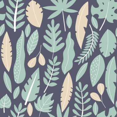 Elle çizilmiş, pürüzsüz desen bırakıyor. Egzotik, tropikal bitki ambalaj kağıdı. Vektör pastel renk çizimi.