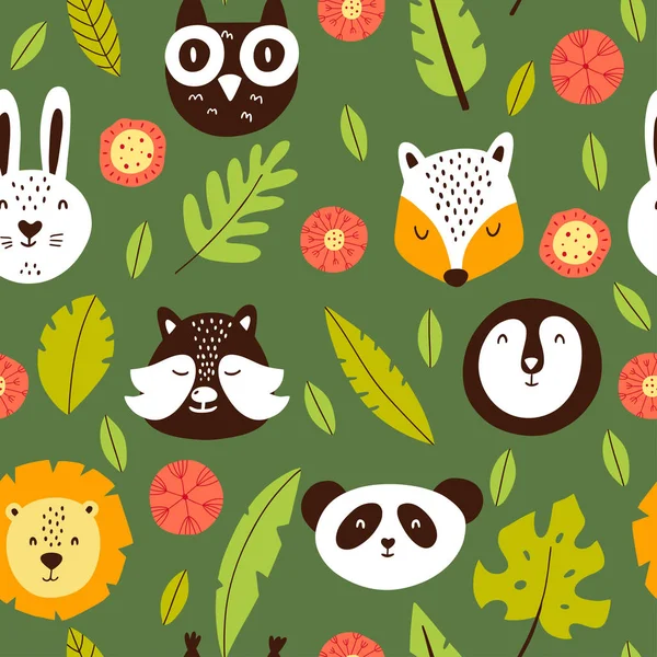 Seamless pattern with forest dwellers. Scandinavian style flat illustration. Perfect for children's textiles. — Stockvector