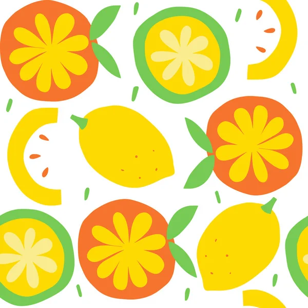 Portakallar Limonlarla Kusursuz Desen Modern Tekstil Tebrik Kartı Poster Ambalaj — Stok Vektör