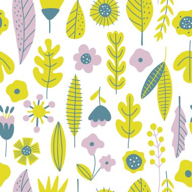 Çiçekli el, pürüzsüz desen çizmiş. Bahar doğası ambalaj kağıdı. Vektör illüstrasyonu.