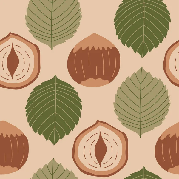 Modèle Sans Couture Avec Des Noisettes Des Feuilles Une Alimentation — Image vectorielle