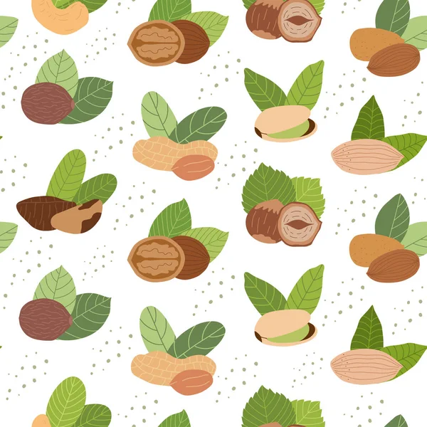 Patrón Sin Costuras Con Nueces Sobre Fondo Blanco Cacahuetes Nueces — Vector de stock