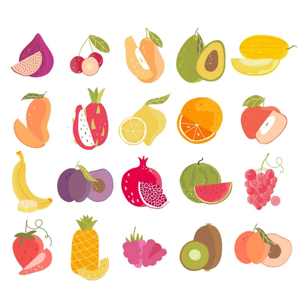 Collectes Fruits Vectoriels Tranches Fruits Baies Doodle Fruits Style Vie — Image vectorielle