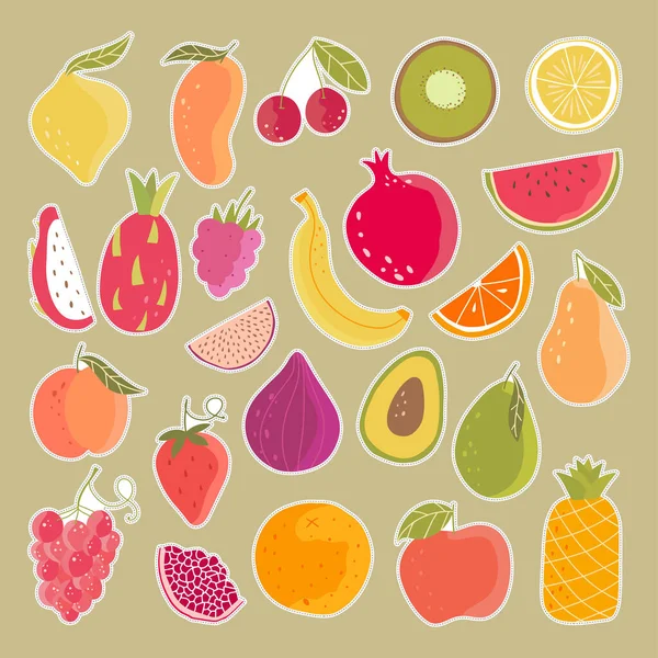 Ensemble Vectoriel Illustrations Fruit Sur Fond Blanc Dans Style Dessin — Image vectorielle