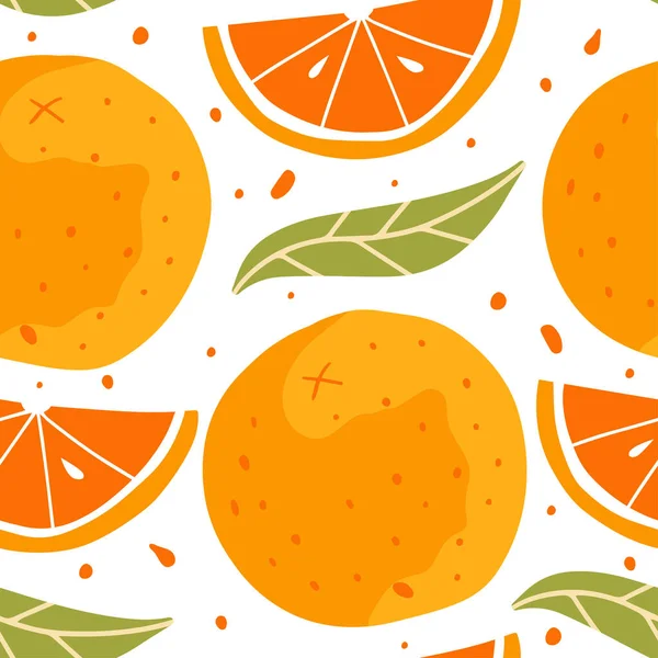 Patrón Sin Costuras Con Naranjas Doodle Frutas Diseño Vectorial Textil — Vector de stock