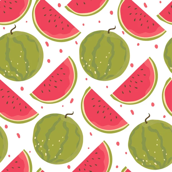 Nahtloses Muster Mit Wassermelonen Gekritzelte Früchte Vector Design Textilien Grußkarten — Stockvektor