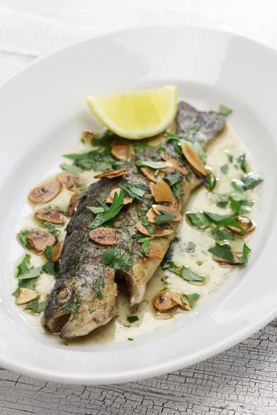 Trout meuniere amandine — Stock Photo, Image