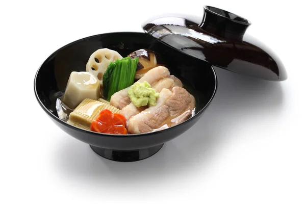 Jibuni, duck meat stew, japanese cuisine — Stock Photo, Image