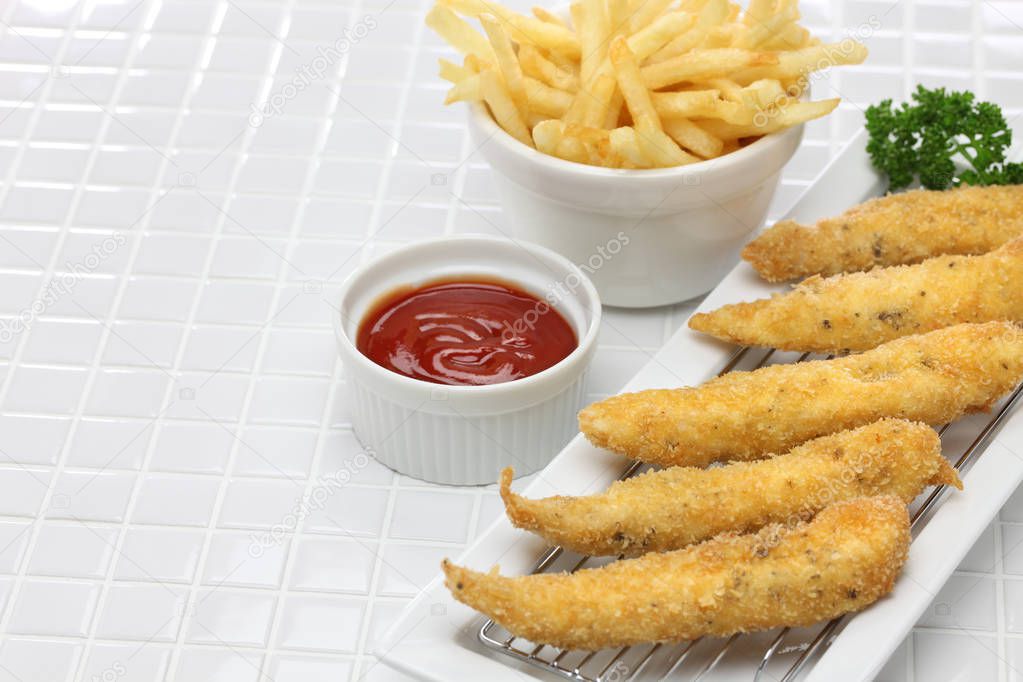 homemade chicken fingers and french fries