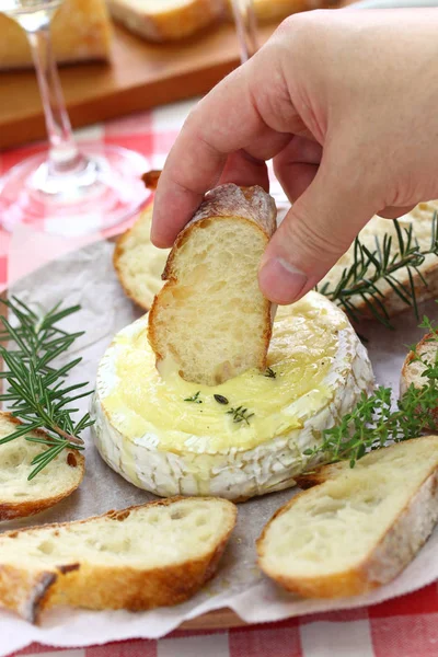 Pişmiş peyniri peynir fondü ekmek ile — Stok fotoğraf