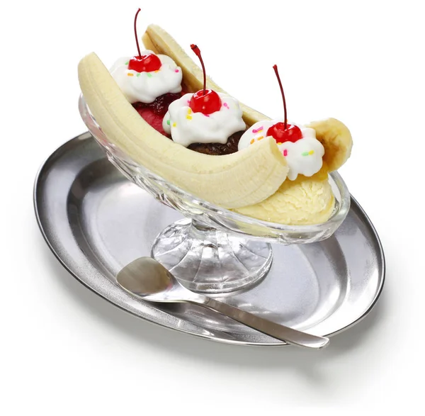 Hemmagjord banana split fruktglass — Stockfoto