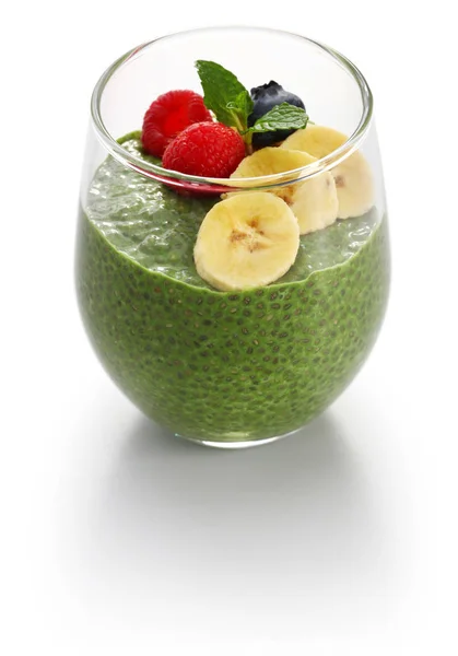 Homemade Matcha Green Tea Chia Seed Pudding Vegan Dessert — Stock Photo, Image