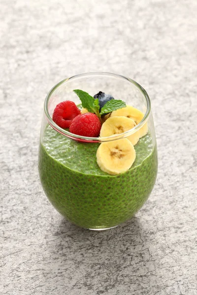 Homemade Matcha Green Tea Chia Seed Pudding Vegan Dessert — Stock Photo, Image