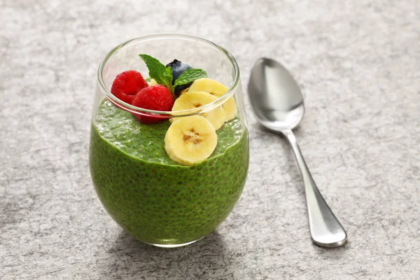 Homemade Matcha Green Tea Chia Seed Pudding Vegan Dessert — Stock Photo, Image