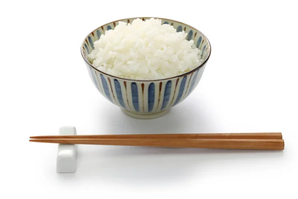 Gohan Arroz Branco Cozido Japonês Isolado Sobre Fundo Branco — Fotografia de Stock