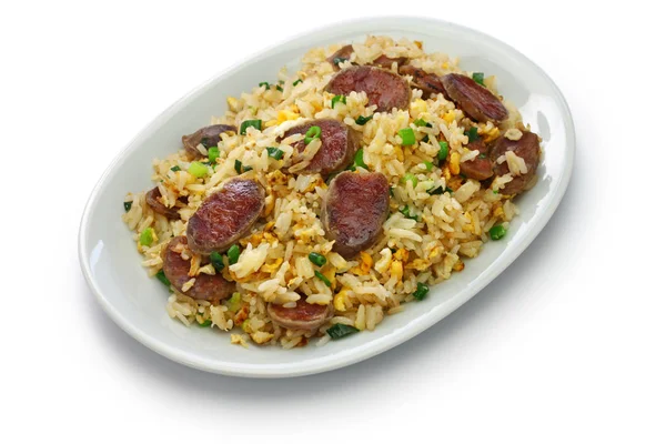 Chinese Sausage Fried Rice Xiang Chang Chao Fan Isolated White — Stock Photo, Image