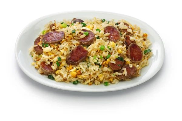 Chinese Sausage Fried Rice Xiang Chang Chao Fan Isolated White — Stock Photo, Image