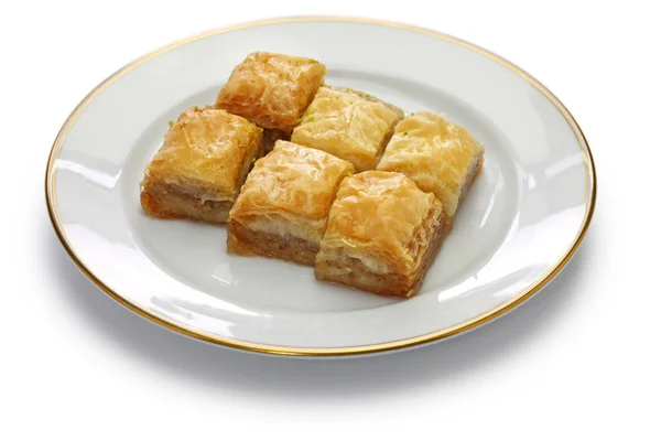 Walnut Baklava Turkish Traditional Dessert Isolated White Background — Stock Photo, Image