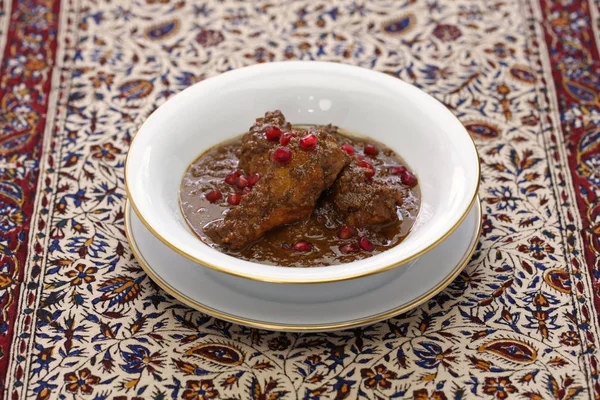 Khoresht Fesenjan Morgh Guisado Frango Com Romã Noz Cozinha Iraniana — Fotografia de Stock