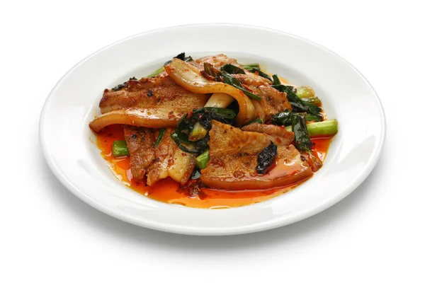 Traditional Twice Cooked Pork Sichuan Style Chinese Dish Isolated White — Stock Photo, Image