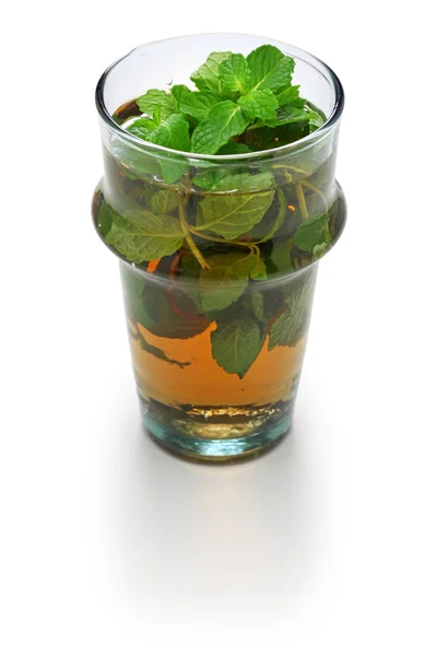 Marokańska Herbata Miętowa Zielona Herbata Dużą Ilością Mięty Mielonej Białym — Zdjęcie stockowe