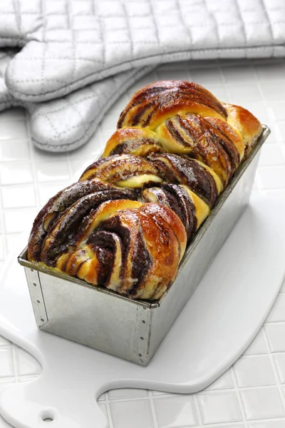 Homemade Chocolate Babka Swirl Brioche Chocolate — Stock Photo, Image