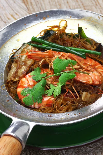 Kuchnia Tajska Krewetki Parze Vermicelli Metalowym Garnku Gung Wun Sen — Zdjęcie stockowe