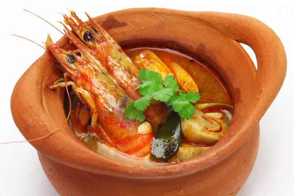 Tom Yum Kung Nam Khon Thai Varm Och Sur Soppa — Stockfoto