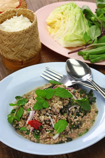 Larve Moo Varkensvlees Soort Lao Gehakt Vlees Salade — Stockfoto