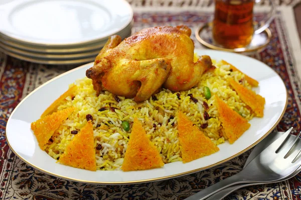 Zereshk Polo Morgh Ananasová Rýže Šafránovým Kuřetem Perská Kuchyně — Stock fotografie