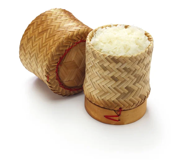 Steamed Sticky Rice Bamboo Container Thai Laos Food — Stockfoto