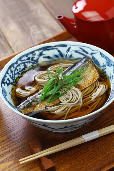 Japansk Bovete Nudelrätt Nishin Soba Enkel Soba Nudlar Buljong Toppad — Stockfoto