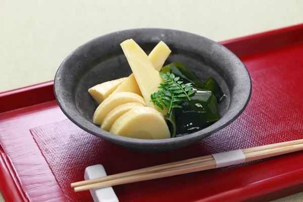 Wakatakeni Simmered Young Bamboo Shoots Wakame Seaweeds Traditional Japanese Cuisine — Stock Photo, Image