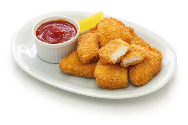 Zelfgemaakte Kip Nuggets Geïsoleerd Witte Achtergrond — Stockfoto