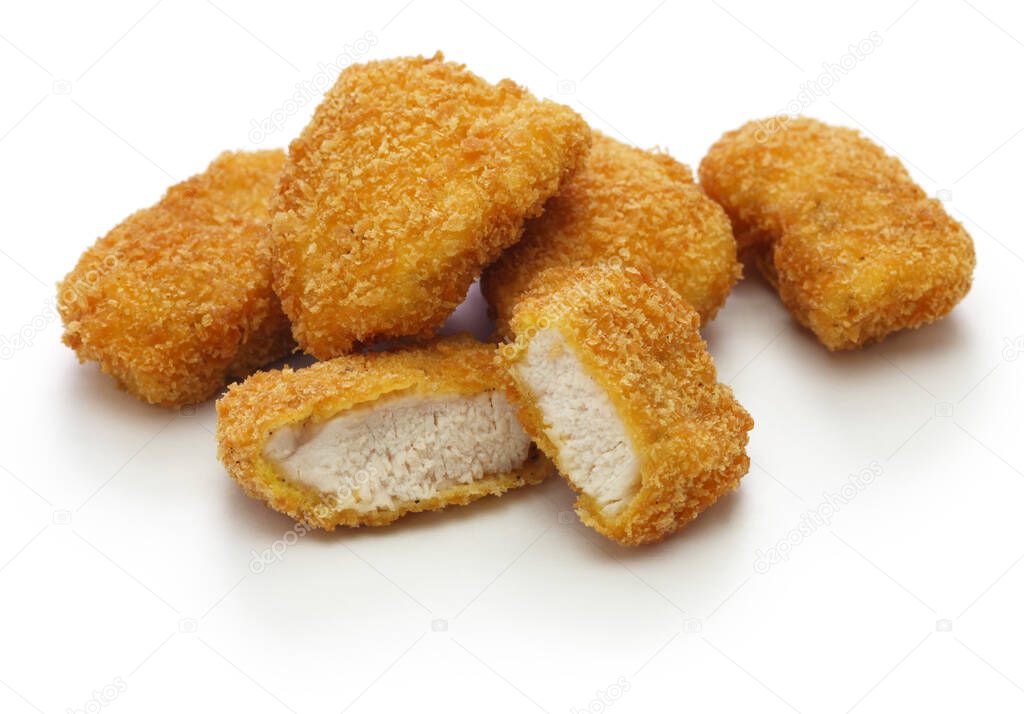 homemade chicken nuggets isolated on white background