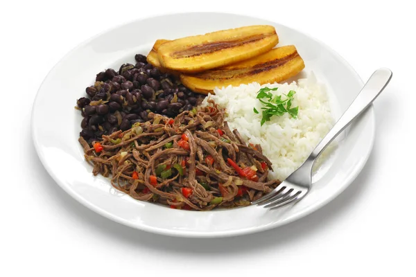 Plat Traditionnel Vénézuélien Appelé Pabellon Criollo Isolé Sur Fond Blanc — Photo