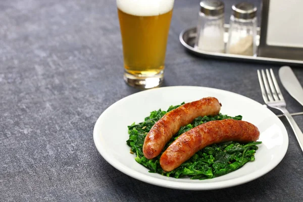 Salsiccia Cime Rapa Salsicha Túnica Verde Refogada Culinária Sul Itália — Fotografia de Stock