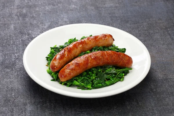 Salsiccia Cime Rapa Sausage Braised Tunip Greens Southern Italian Cuisine — Stock Photo, Image
