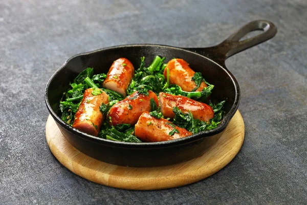 Salsiccia Cime Rapa Sausage Braised Tunip Greens Skillet Southern Italian — Stock Photo, Image