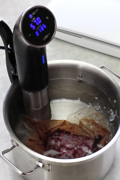 Sous Vide Cooking Kochen Bei Niedriger Temperatur — Stockfoto