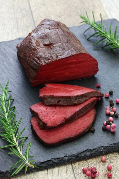 Prato Carne Veado Cozimento Sous Vide Cozimento Baixa Temperatura — Fotografia de Stock