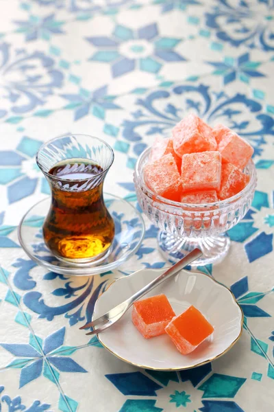Σπιτική Τούρκικη Απόλαυση Lokum Γεύση Τριαντάφυλλου — Φωτογραφία Αρχείου