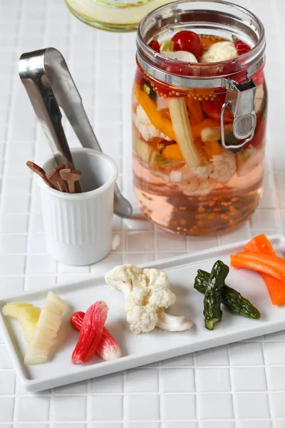 Homemade Pickles Celery Radish Cauliflower Cucumber Carrot — Stock Photo, Image