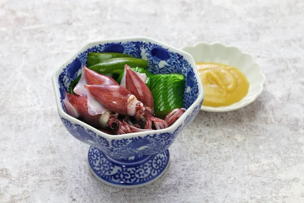 Calamar Luciérnaga Hervida Con Miso Vinagre Cocina Japonesa —  Fotos de Stock