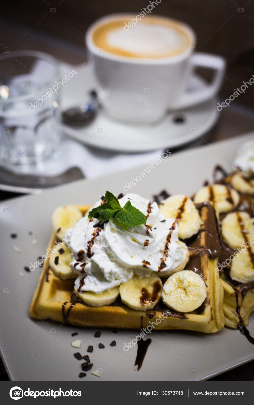 Waffle Waffles And Coffee Cappuccino ⬇ Stock Photo, Image by © clavicle
